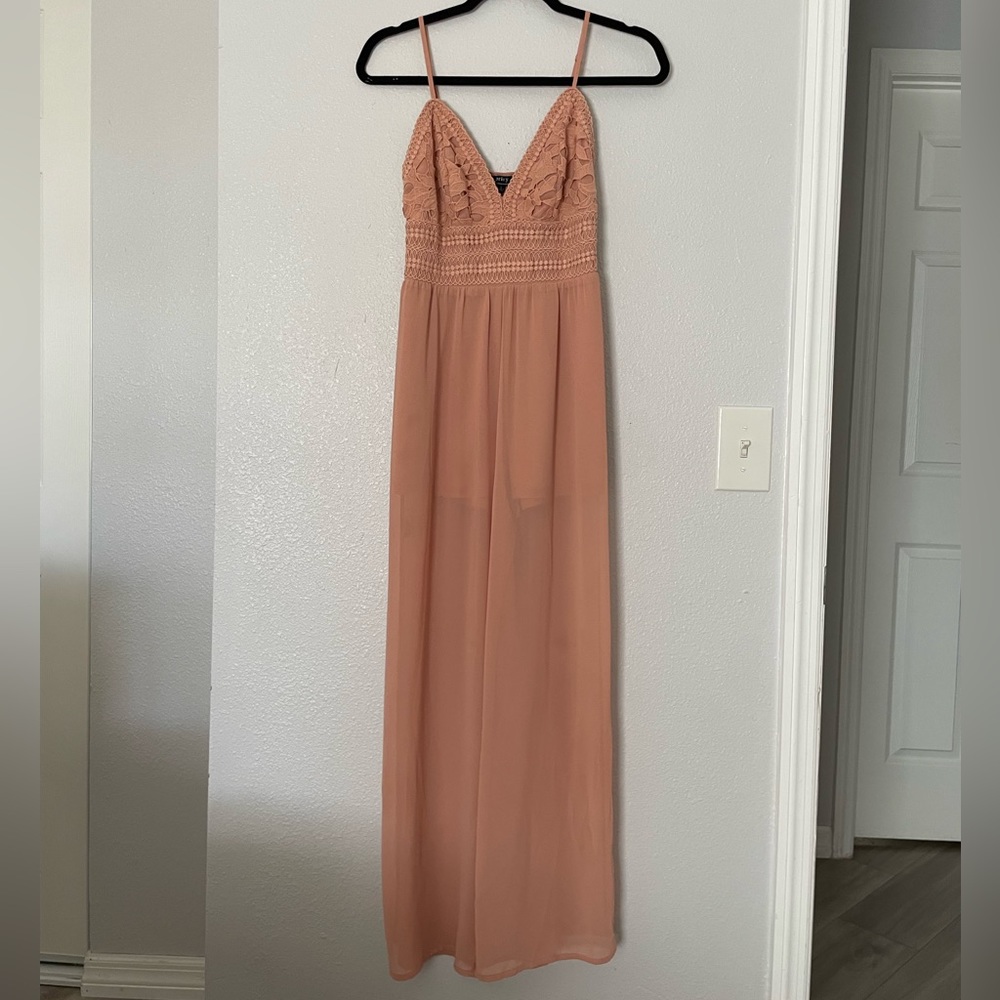 Blush Pink Lace and Chiffon Jumpsuit. Small. Adjustable Strap.
